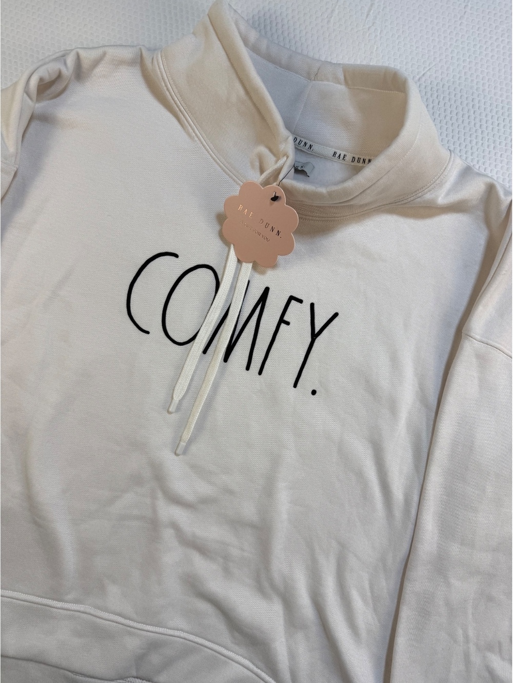 Rae Dunn COMFY Sweatshirt M White Mock Neck Pullover Cozy Minimalist New